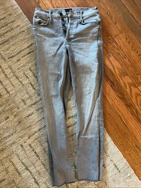 MOTHER Stunner Ankle Fray Skinny Light Gray Denim Jeans